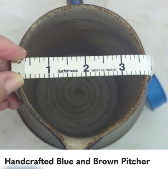 Art Pitcher Signed, Cobalt Blue Bird on Brown Pottery, Hand Crafted - Picture 9 of 9